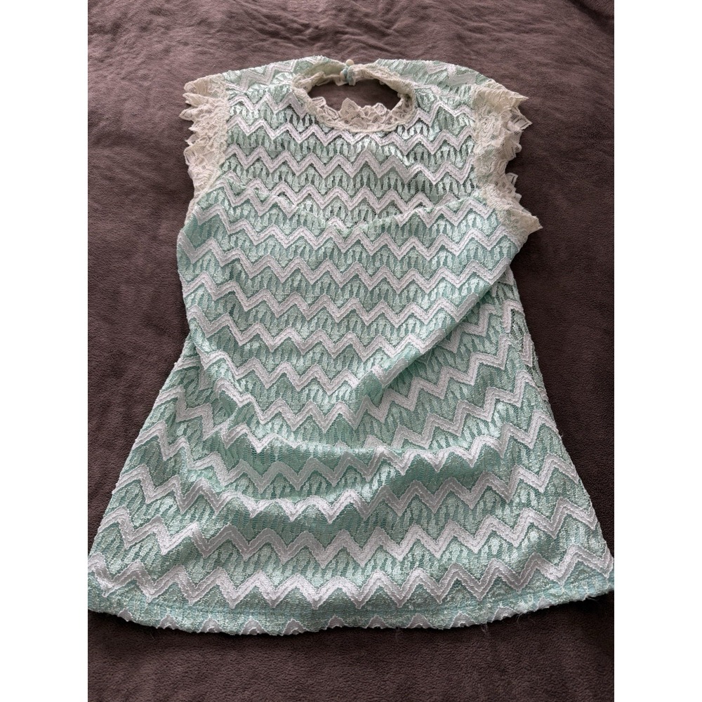 Vintage Y2K Céline by Champion Mint Green Lace Chevron Top Size 1XL Indie Boho